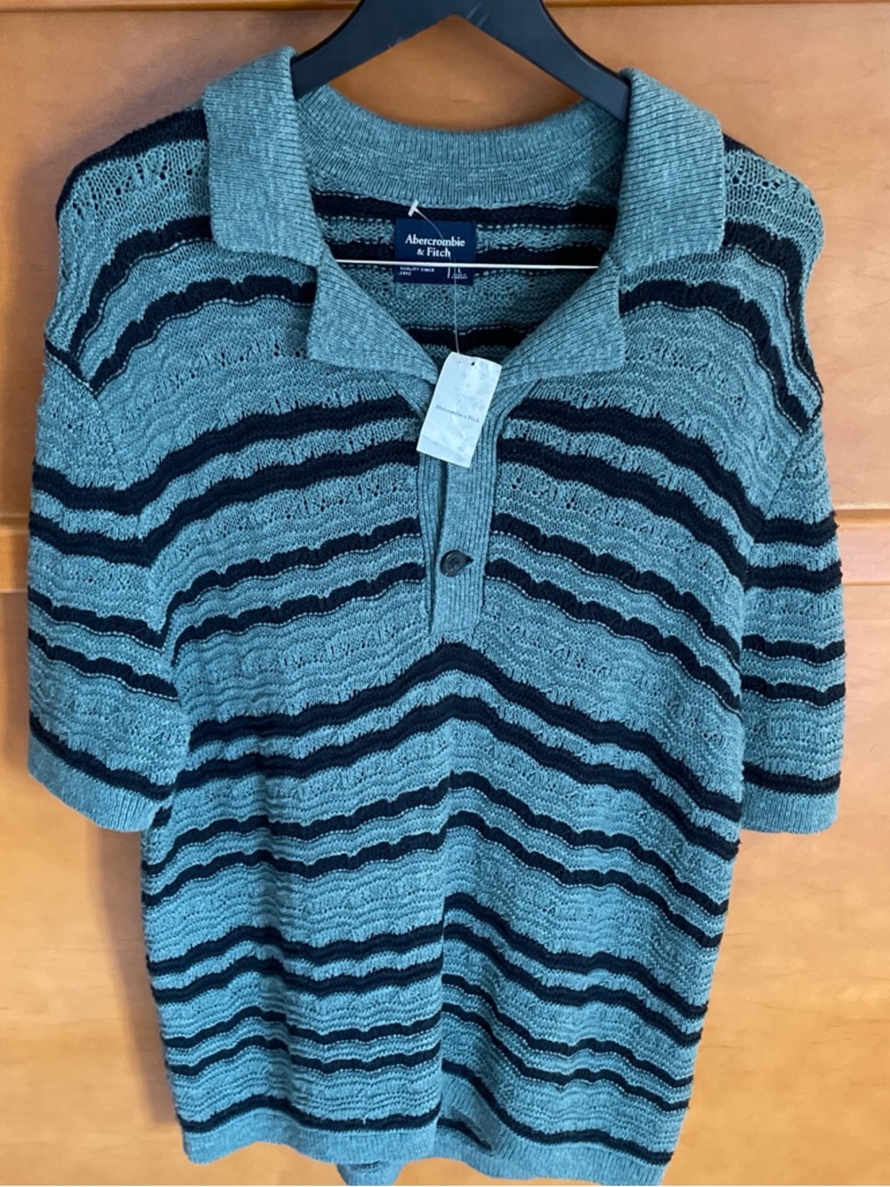 Abercrombie & Fitch Textured Stripe Polo - Teal & Black